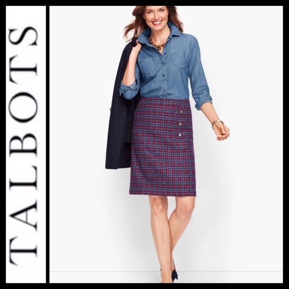 NWOT Talbots Faux Wrap A-Line Plaid Skirt - Picture 1 of 10